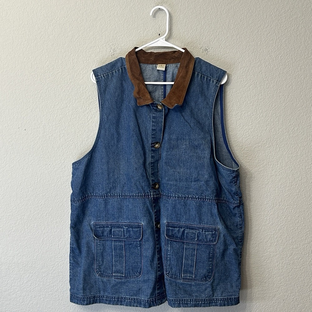 Vintage 1990s Orvis Blue Denim Safari Utility Cargo Vest Men's Size XL